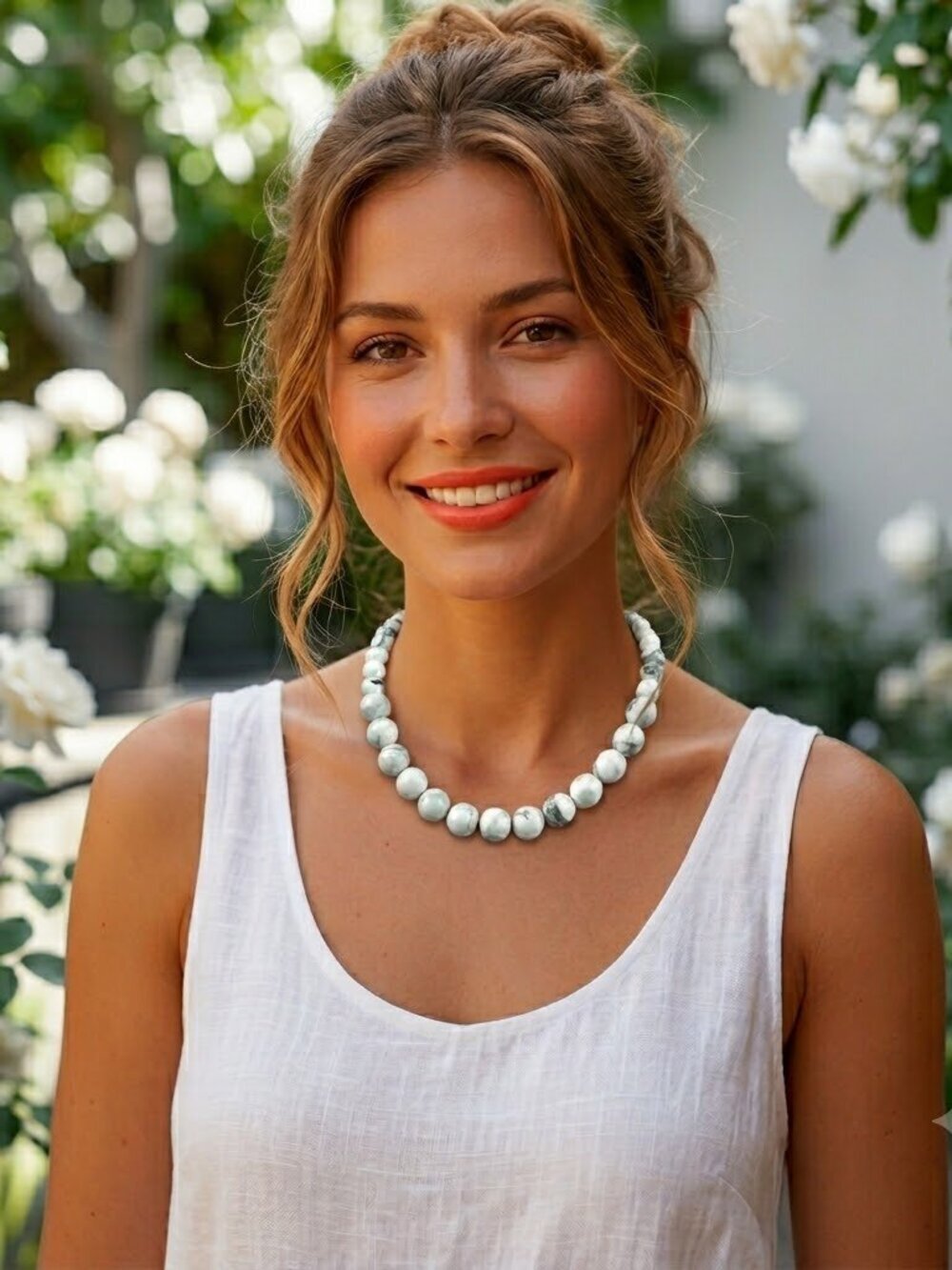 White Howlite Bead Necklace